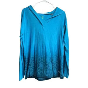 The North Face Women's Blue Ombre Abstract Print Hooded Blouse XL